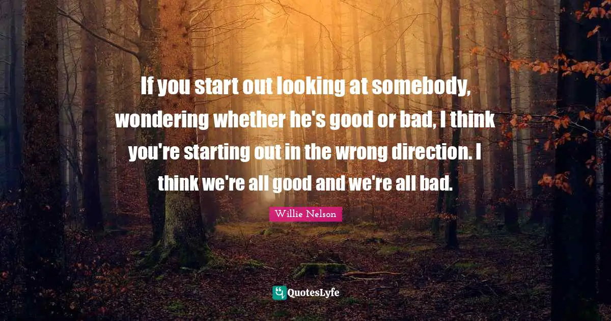 Willie Nelson Quotes: If you start out looking at somebody, wondering whether he's good or bad, I think you're starting out in the wrong direction. I think we're all good and we're all bad.
