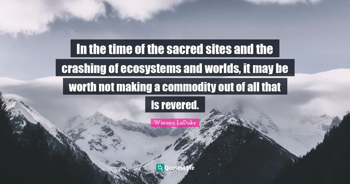 Ecosystems Quotes: "In the time of the sacred sites and the crashing of ecosystems and worlds, it may be worth not making a commodity out of all that is revered."