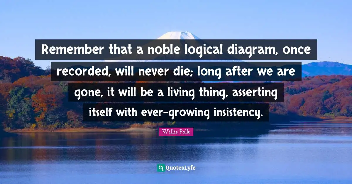 Remember that a noble logical diagram, once recorded, will never die; long after we are gone, it will be a living thing, asserting itself with ever-growing insistency.