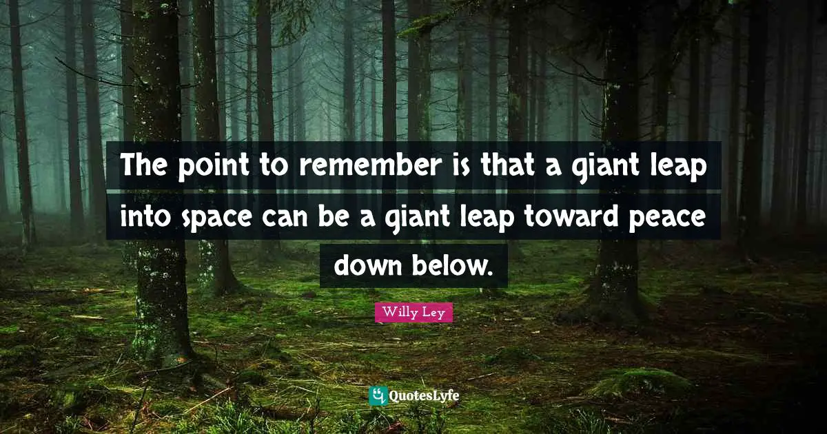 The point to remember is that a giant leap into space can be a giant leap toward peace down below.