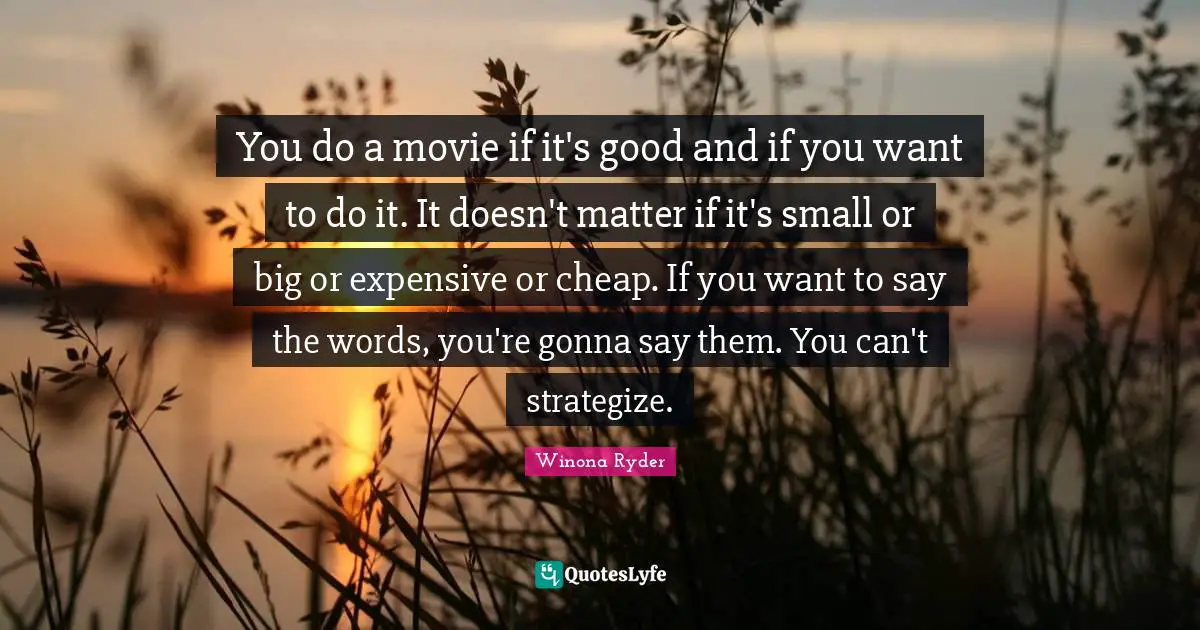 You do a movie if it's good and if you want to do it. It doesn't matter if it's small or big or expensive or cheap. If you want to say the words, you're gonna say them. You can't strategize.