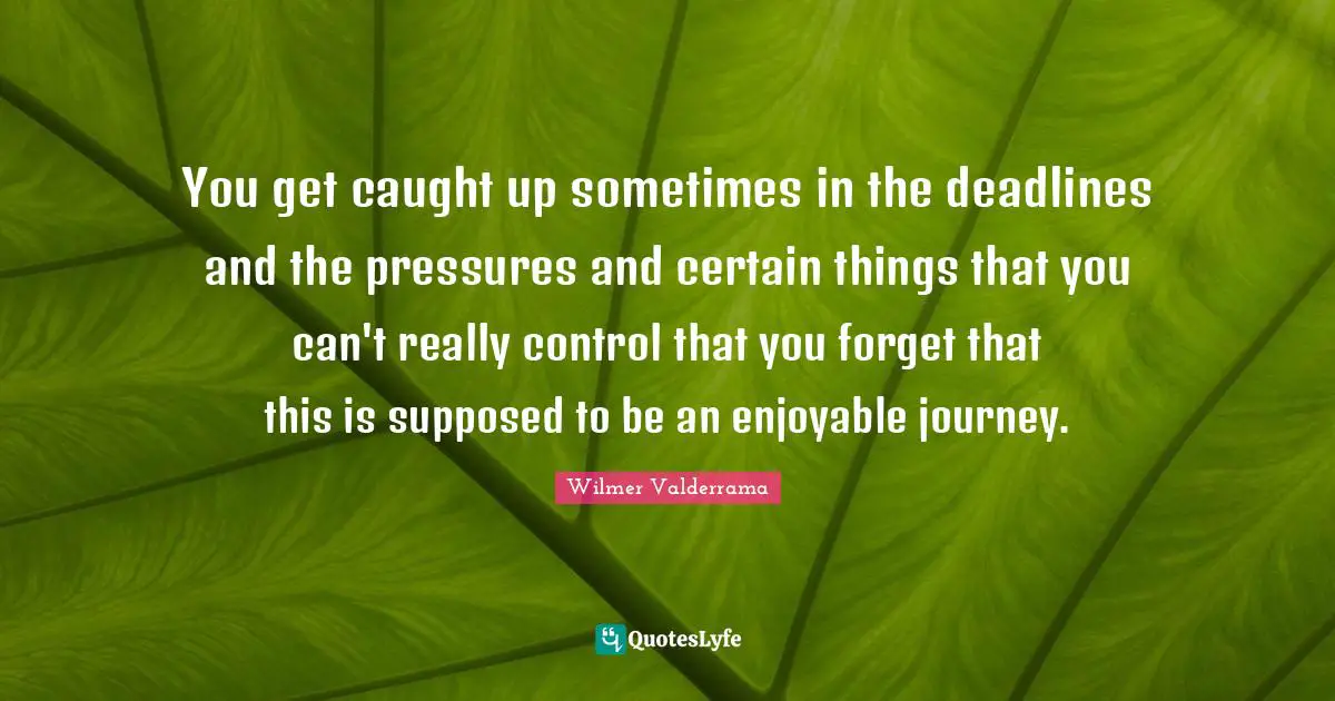 You get caught up sometimes in the deadlines and the pressures and certain things that you can't really control that you forget that this is supposed to be an enjoyable journey.