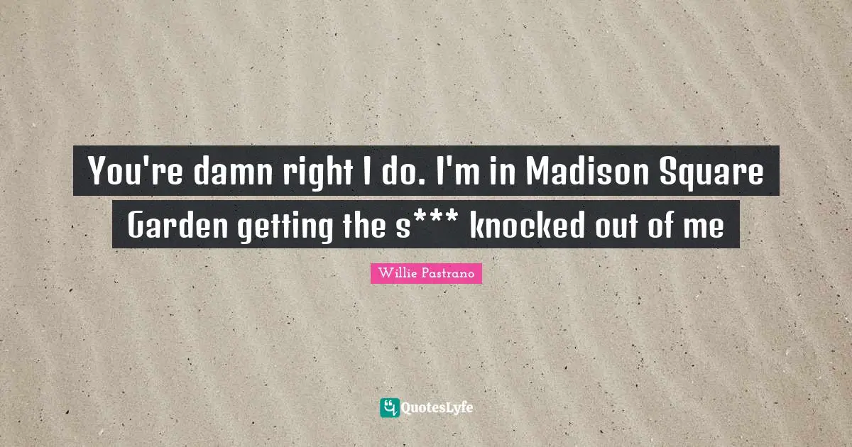 You're damn right I do. I'm in Madison Square Garden getting the s*** knocked out of me