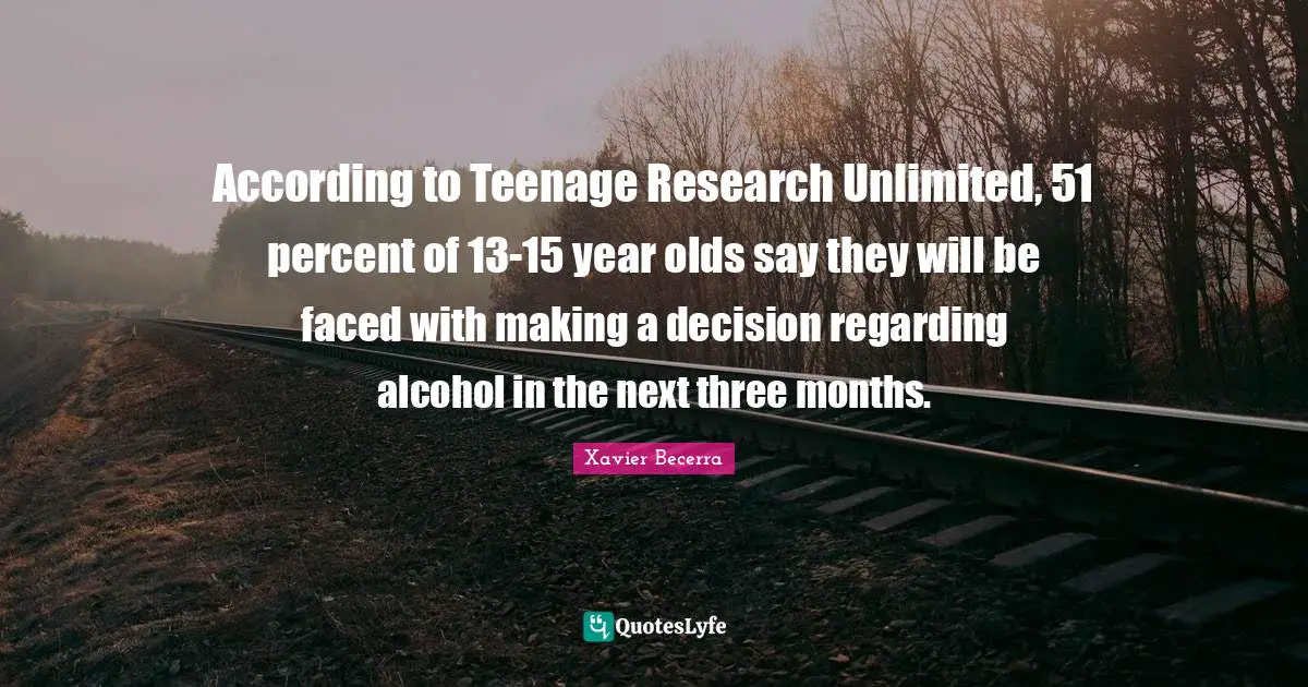 According to Teenage Research Unlimited, 51 percent of 13-15 year olds say they will be faced with making a decision regarding alcohol in the next three months.