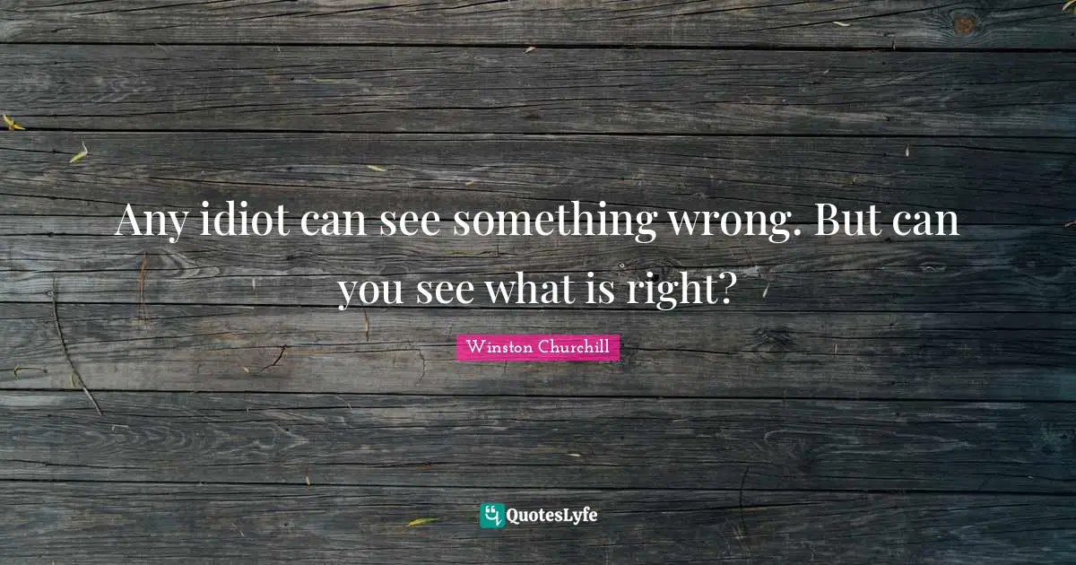 Any idiot can see something wrong. But can you see what is right?