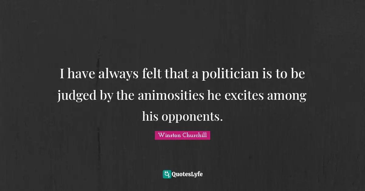 I have always felt that a politician is to be judged by the animosities he excites among his opponents.