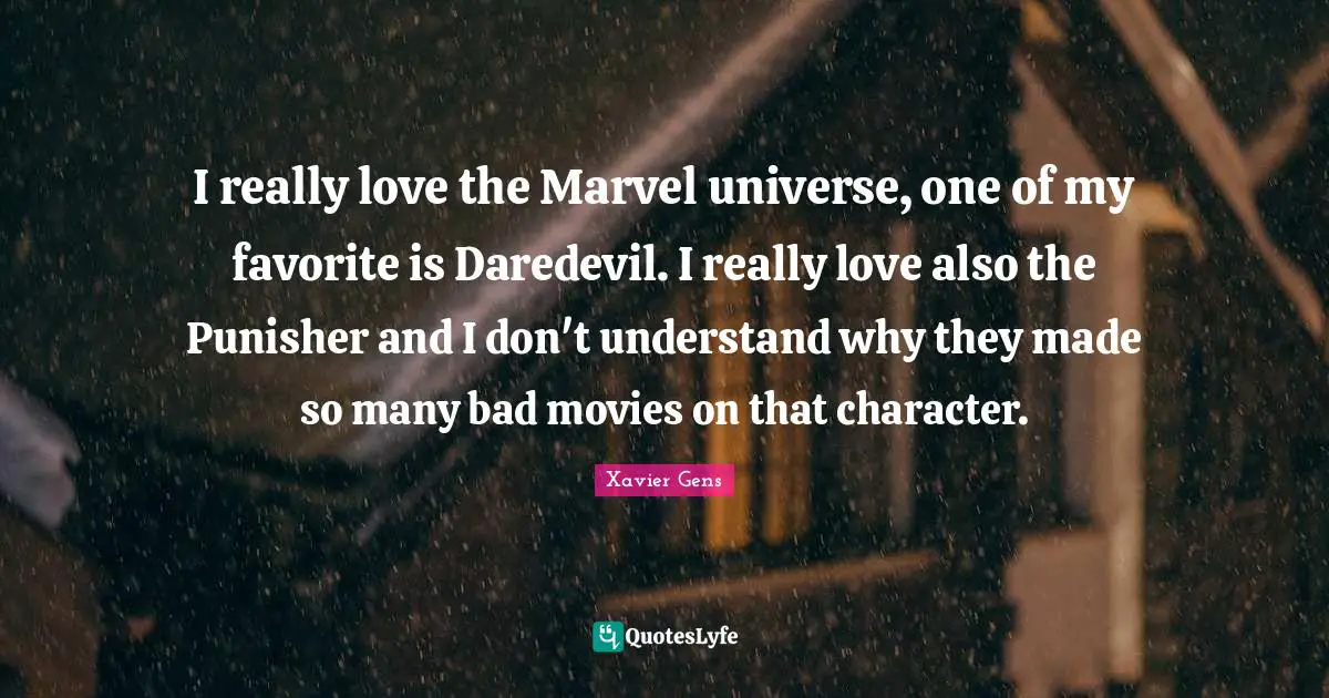 I really love the Marvel universe, one of my favorite is Daredevil. I really love also the Punisher and I don't understand why they made so many bad movies on that character.