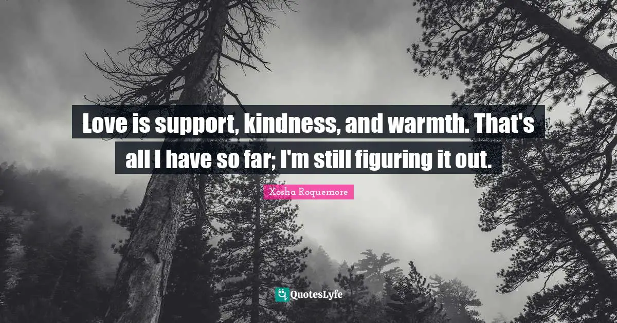 Figuring It Quotes: "Love is support, kindness, and warmth. That's all I have so far; I'm still figuring it out."