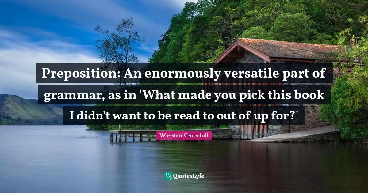 Versatile Quotes: "Preposition: An enormously versatile part of grammar, as in 'What made you pick this book I didn't want to be read to out of up for?'"