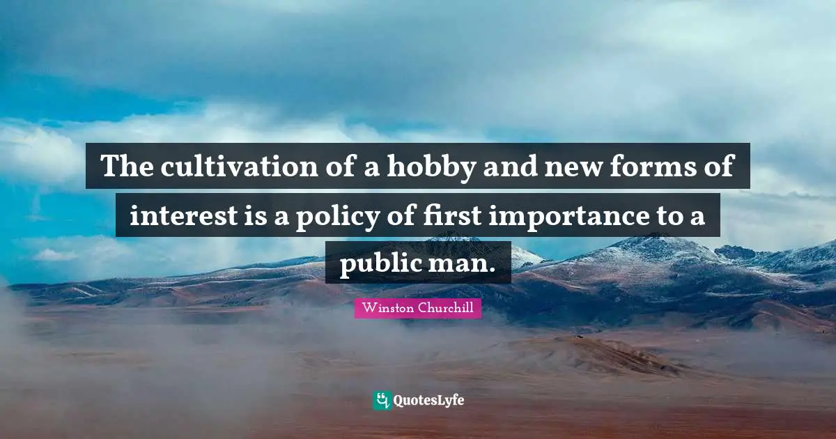 The cultivation of a hobby and new forms of interest is a policy of first importance to a public man.
