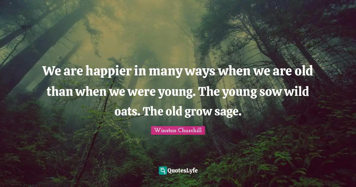 We are happier in many ways when we are old than when we were young. The young sow wild oats. The old grow sage.