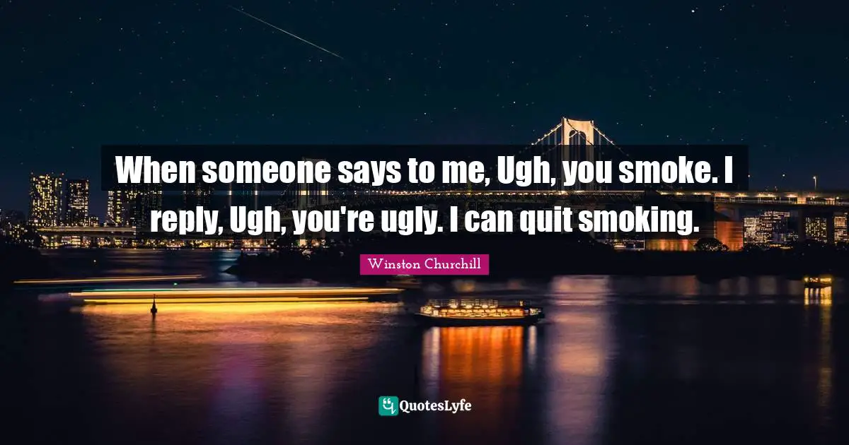 When someone says to me, Ugh, you smoke. I reply, Ugh, you're ugly. I can quit smoking.