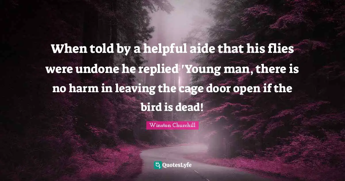 When told by a helpful aide that his flies were undone he replied 'Young man, there is no harm in leaving the cage door open if the bird is dead!