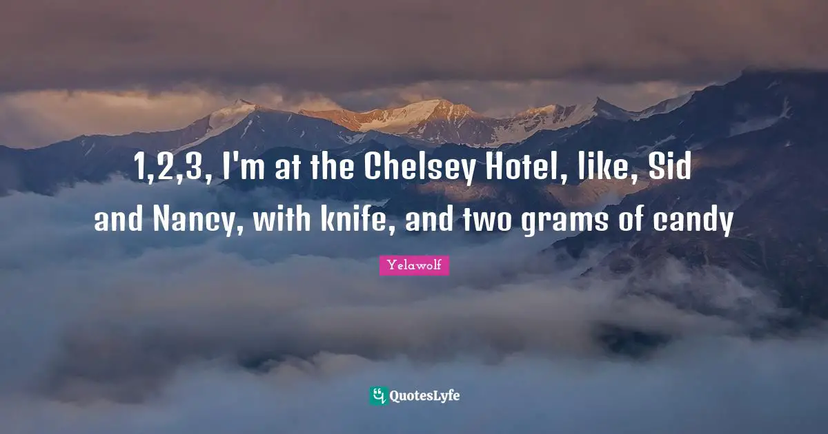 Yelawolf Quotes: "1,2,3, I'm at the Chelsey Hotel, like, Sid and Nancy, with knife, and two grams of candy"