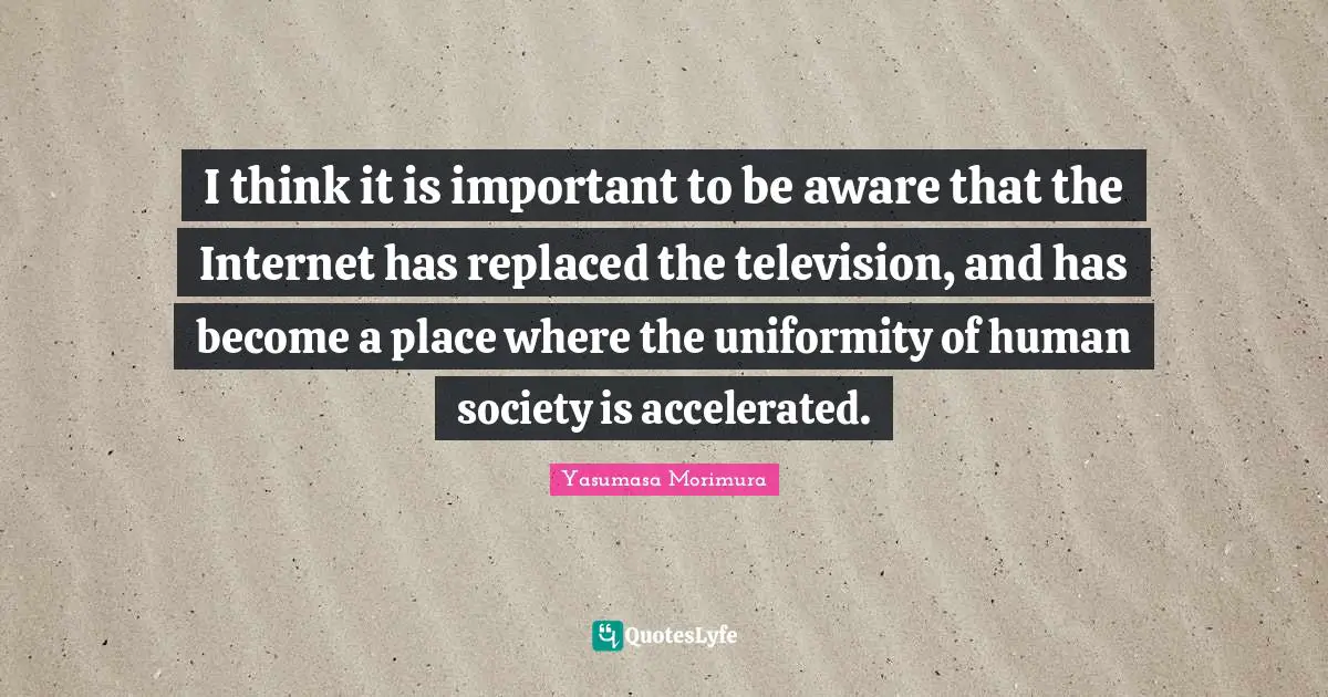 I think it is important to be aware that the Internet has replaced the television, and has become a place where the uniformity of human society is accelerated.