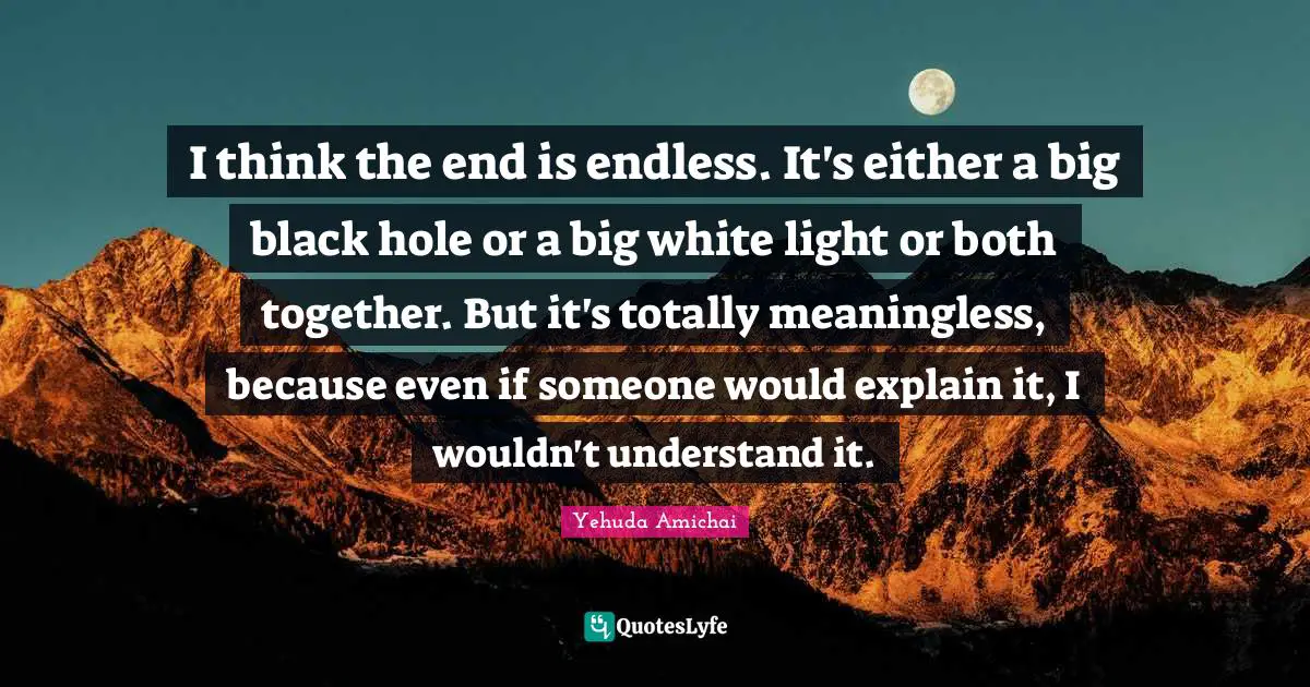 I think the end is endless. It's either a big black hole or a big white light or both together. But it's totally meaningless, because even if someone would explain it, I wouldn't understand it.