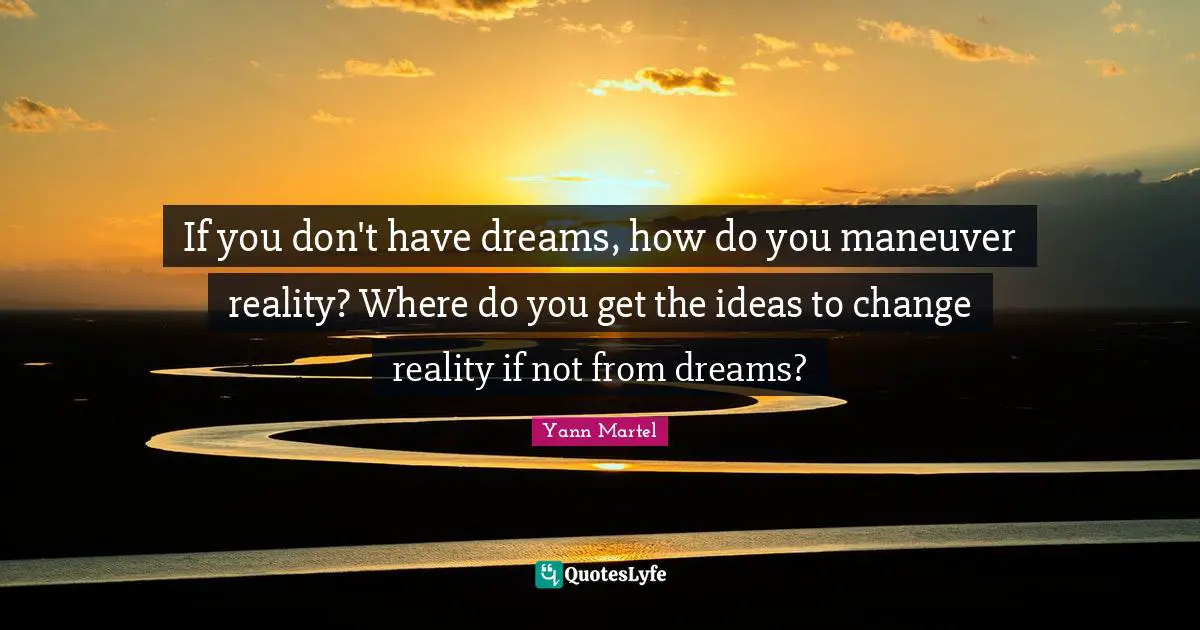 If you don't have dreams, how do you maneuver reality? Where do you get the ideas to change reality if not from dreams?