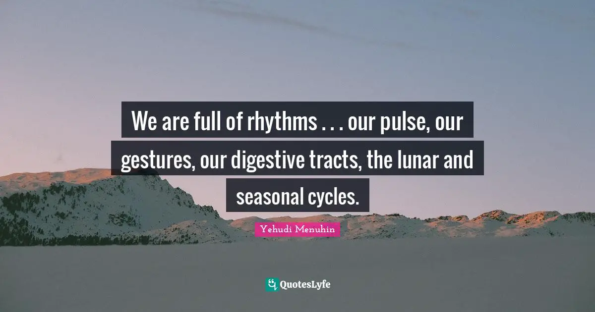 We are full of rhythms . . . our pulse, our gestures, our digestive tracts, the lunar and seasonal cycles.