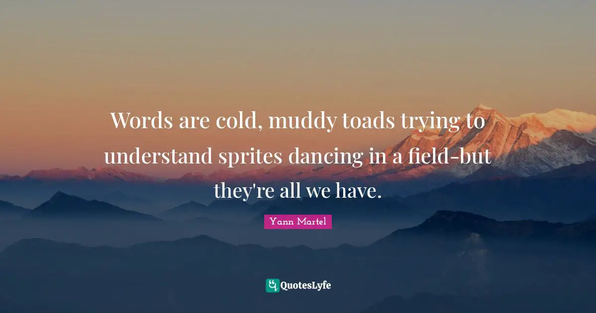 Words are cold, muddy toads trying to understand sprites dancing in a field-but they're all we have.