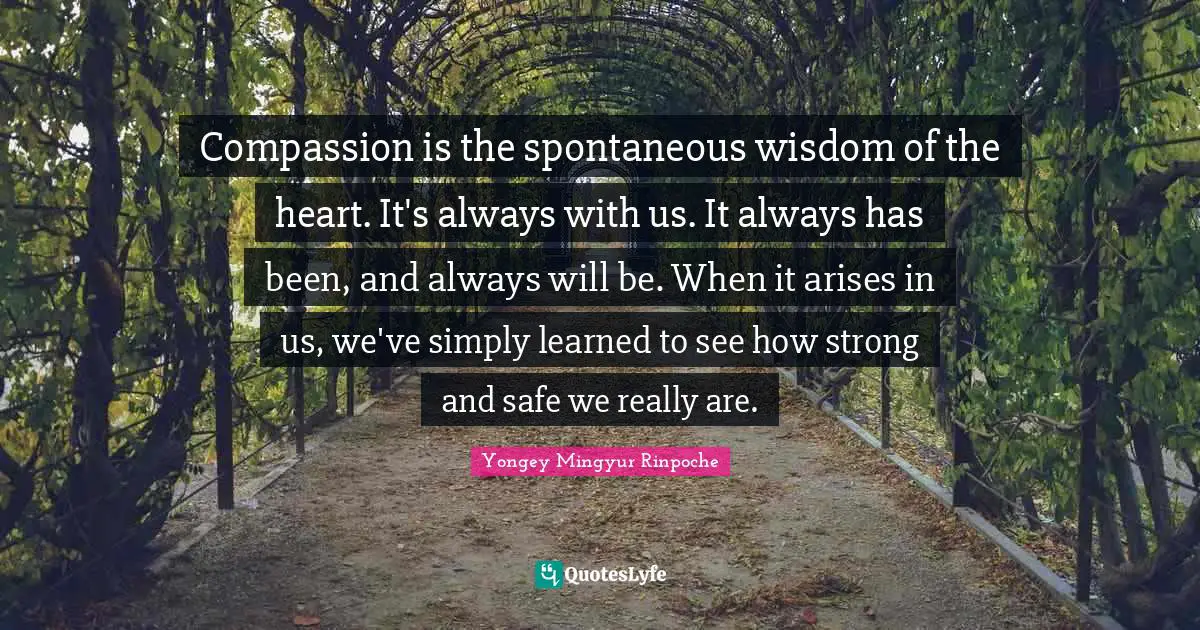 Compassion is the spontaneous wisdom of the heart. It's always with us. It always has been, and always will be. When it arises in us, we've simply learned to see how strong and safe we really are.