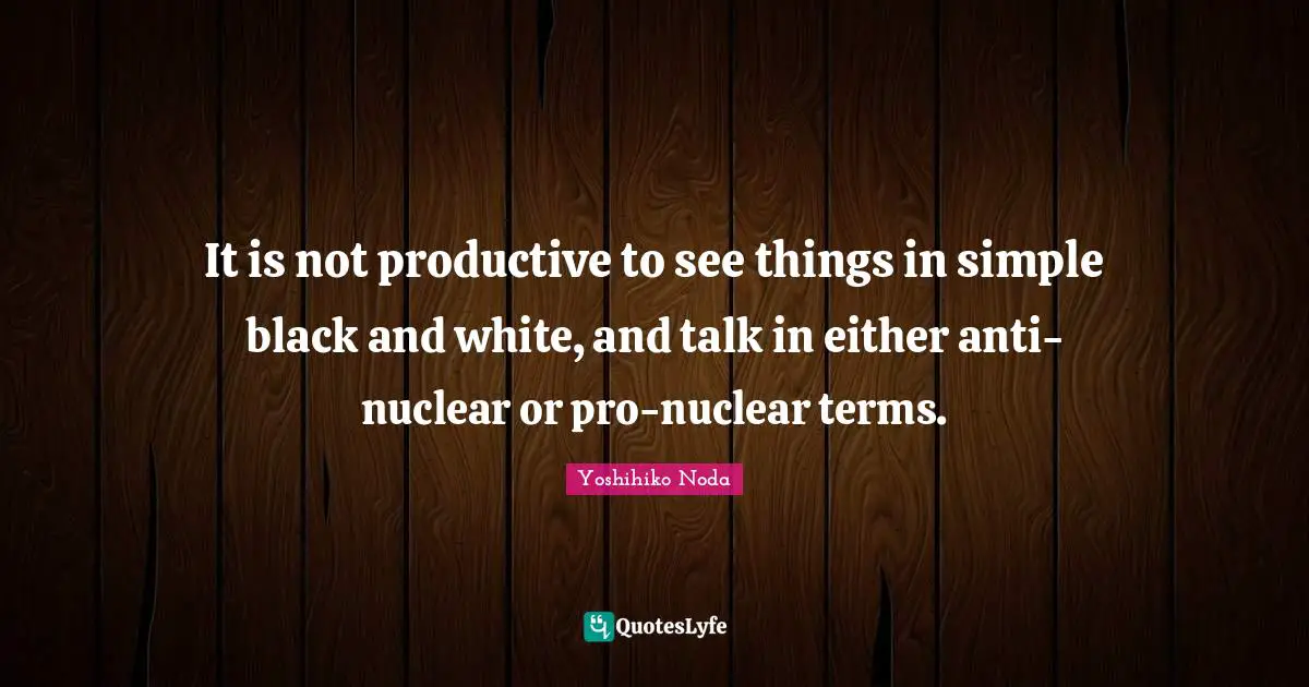 It is not productive to see things in simple black and white, and talk in either anti-nuclear or pro-nuclear terms.