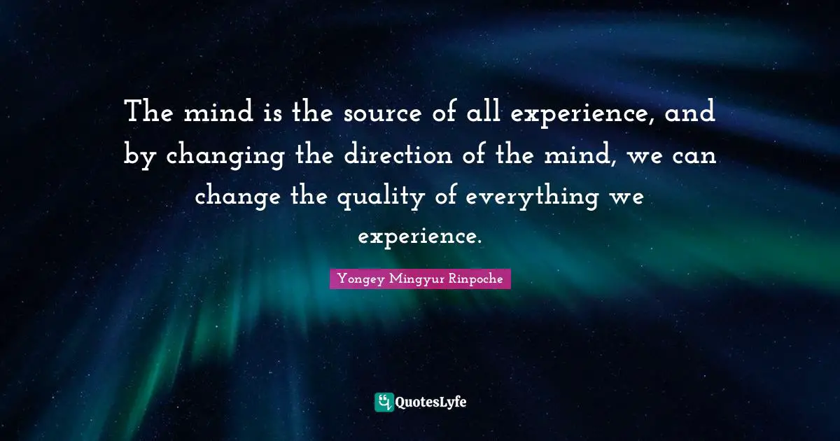 The mind is the source of all experience, and by changing the direction of the mind, we can change the quality of everything we experience.