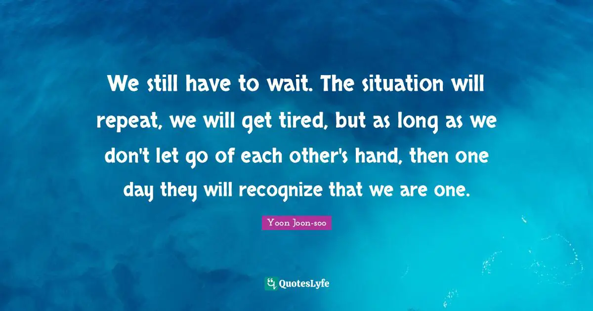 Don T Let Go Quotes: "We still have to wait. The situation will repeat, we will get tired, but as long as we don't let go of each other's hand, then one day they will recognize that we are one."