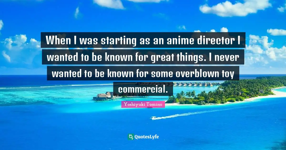 When I was starting as an anime director I wanted to be known for great things. I never wanted to be known for some overblown toy commercial.