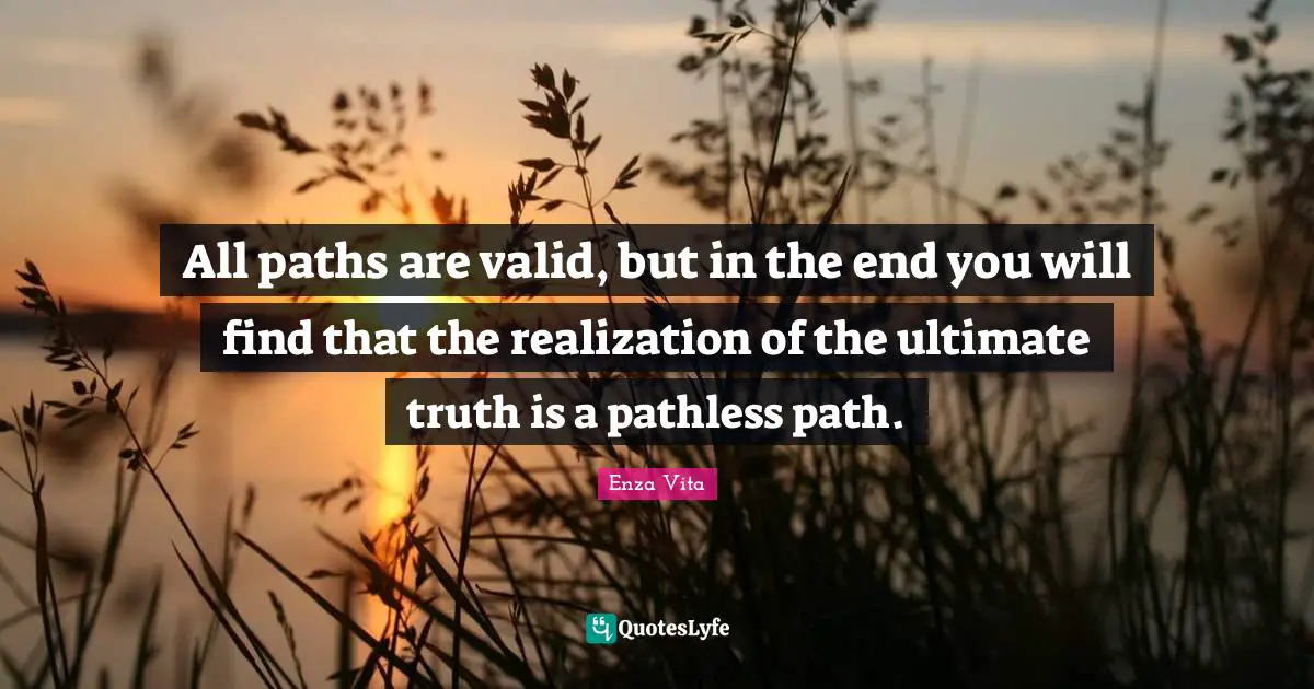 Enza Vita Quotes: All paths are valid, but in the end you will find that the realization of the ultimate truth is a pathless path.
