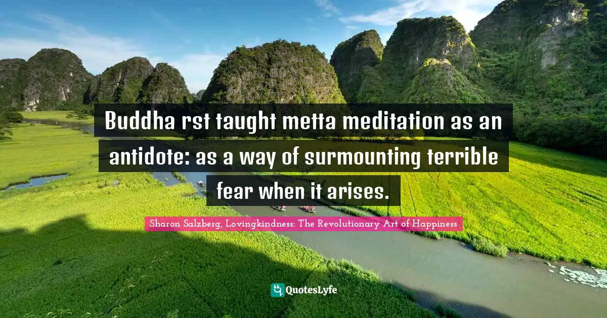 Buddha ﬁrst taught metta meditation as an antidote: as a way of surmounting terrible fear when it arises.