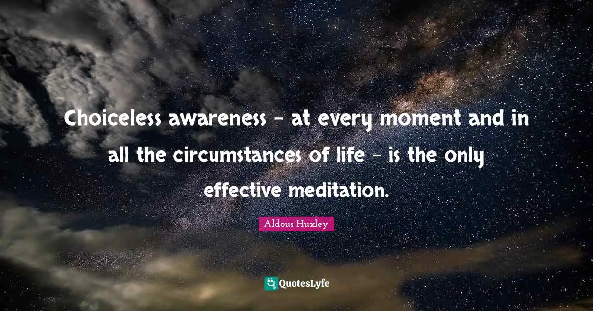 Choiceless awareness - at every moment and in all the circumstances of life - is the only effective meditation.