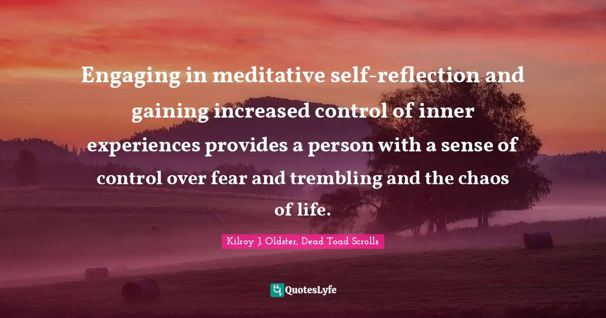 Reflective Quotes: "Engaging in meditative self-reflection and gaining increased control of inner experiences provides a person with a sense of control over fear and trembling and the chaos of life."