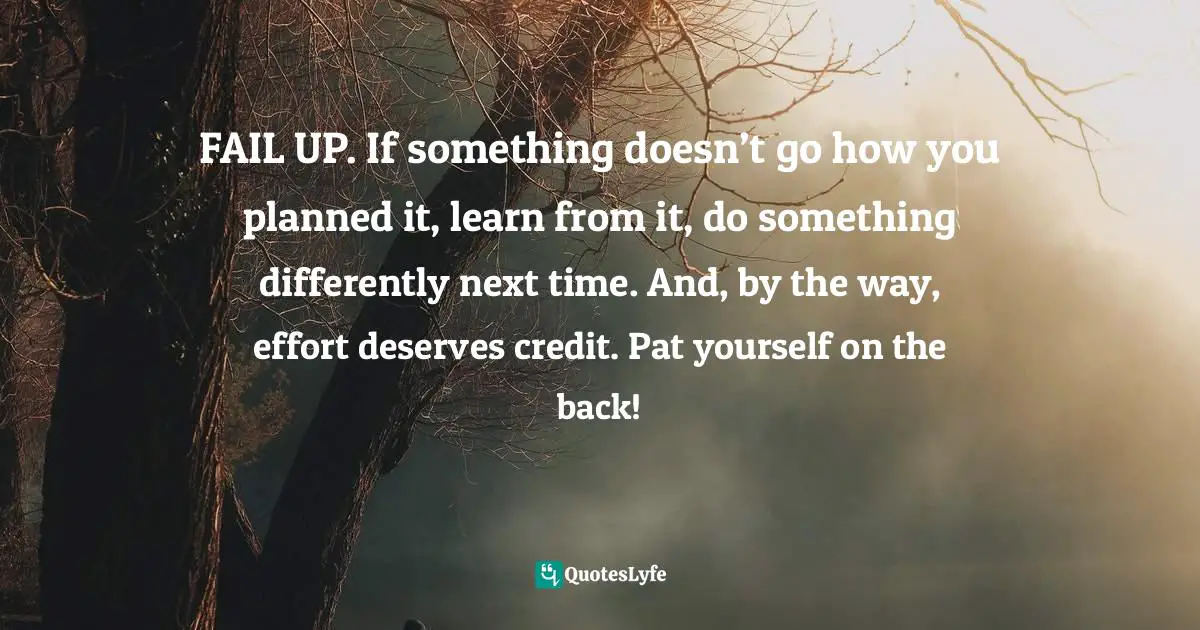 FAIL UP. If something doesn’t go how you planned it, learn from it, do something differently next time. And, by the way, effort deserves credit. Pat yourself on the back!