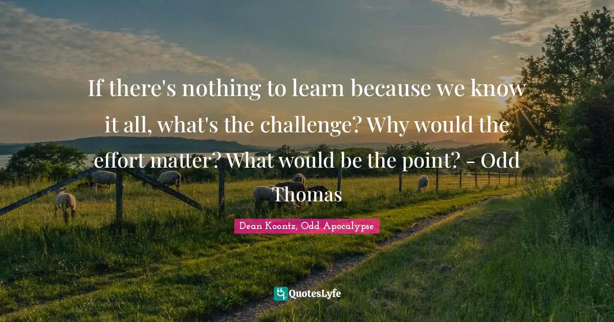 If there's nothing to learn because we know it all, what's the challenge? Why would the effort matter? What would be the point? - Odd Thomas