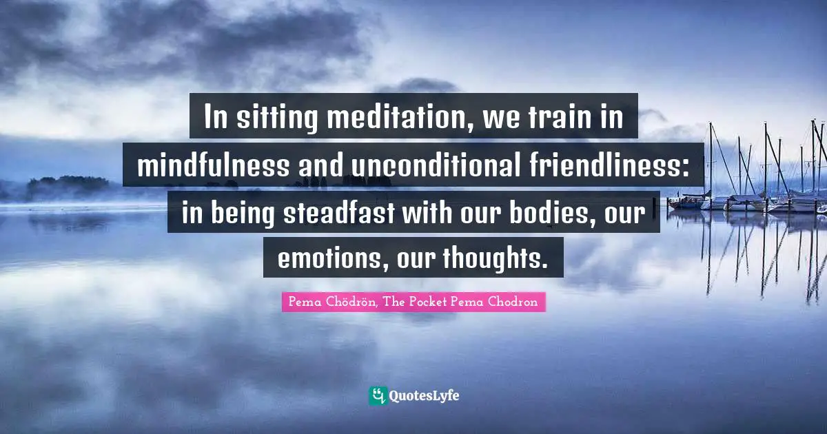 Pema Chödrön, The Pocket Pema Chodron Quotes: "In sitting meditation, we train in mindfulness and unconditional friendliness: in being steadfast with our bodies, our emotions, our thoughts."