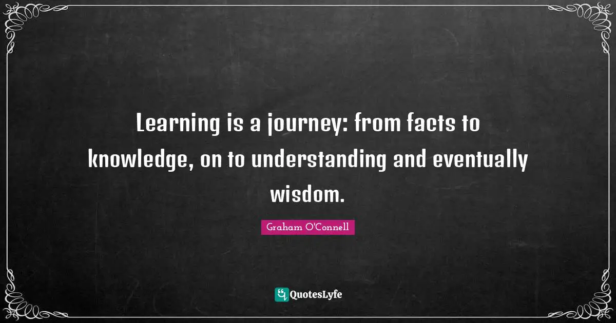 Learning is a journey: from facts to knowledge, on to understanding and eventually wisdom.