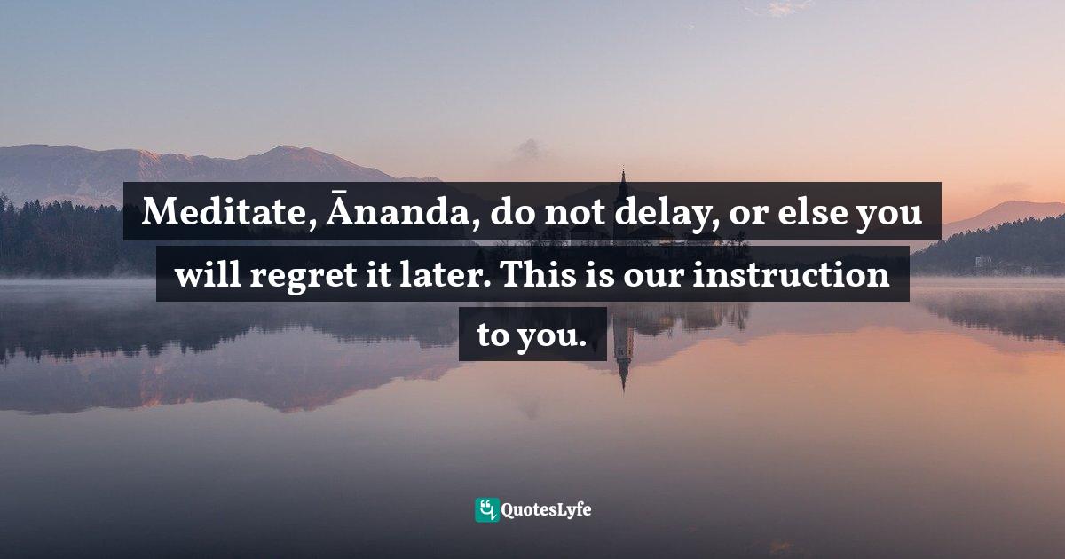 Meditate, Ānanda, do not delay, or else you will regret it later. This is our instruction to you.