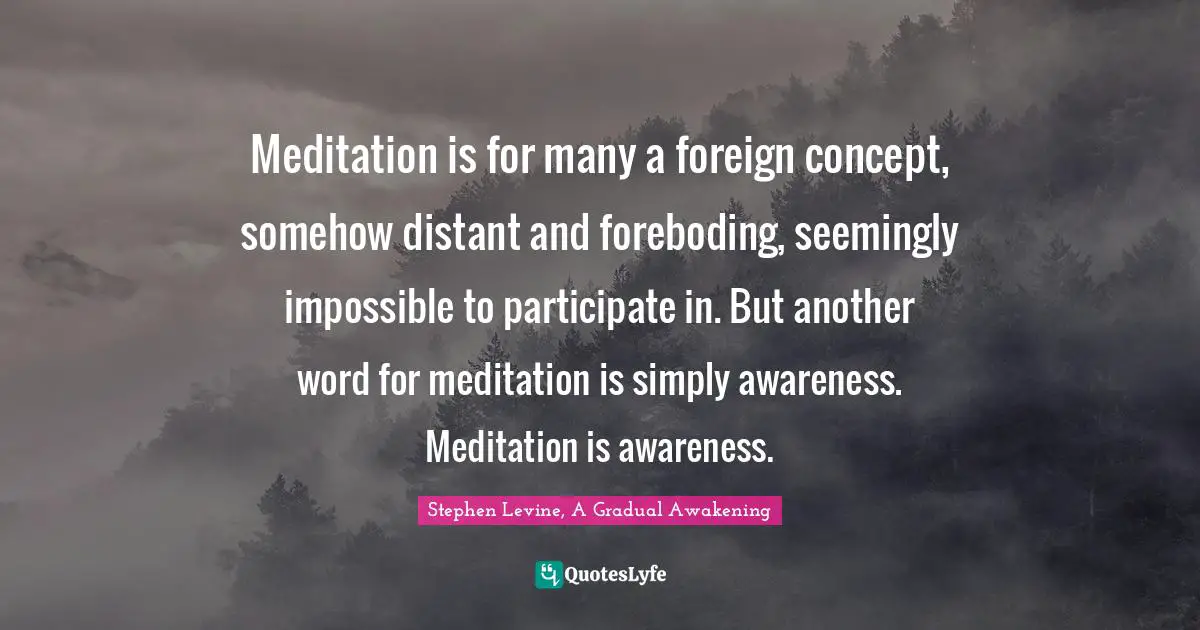 Meditation is for many a foreign concept, somehow distant and foreboding, seemingly impossible to participate in. But another word for meditation is simply awareness. Meditation is awareness.