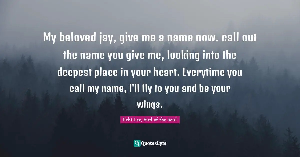 My beloved jay, give me a name now. call out the name you give me, looking into the deepest place in your heart. Everytime you call my name, I'll fly to you and be your wings.