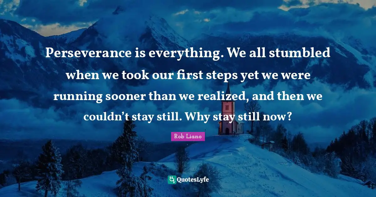 Perseverance is everything. We all stumbled when we took our first steps yet we were running sooner than we realized, and then we couldn’t stay still. Why stay still now?