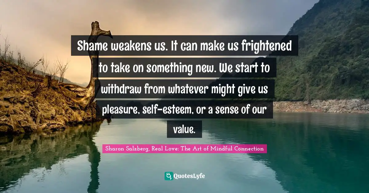 Sharon Salzberg, Real Love: The Art Of Mindful Connection Quotes: "Shame weakens us. It can make us frightened to take on something new. We start to withdraw from whatever might give us pleasure, self-esteem, or a sense of our value."
