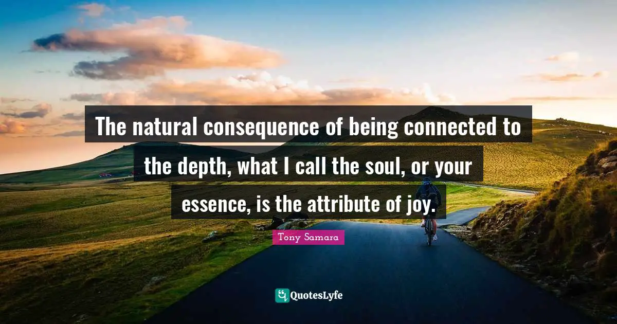 The natural consequence of being connected to the depth, what I call the soul, or your essence, is the attribute of joy.