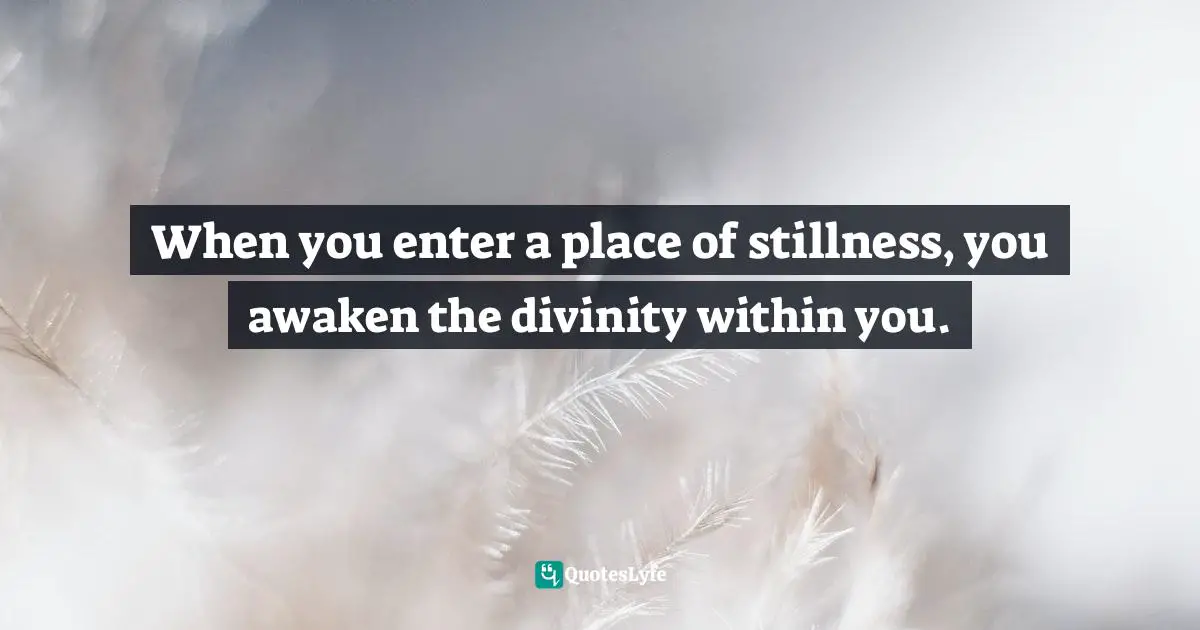 Divinity Within Quotes: "When you enter a place of stillness, you awaken the divinity within you."