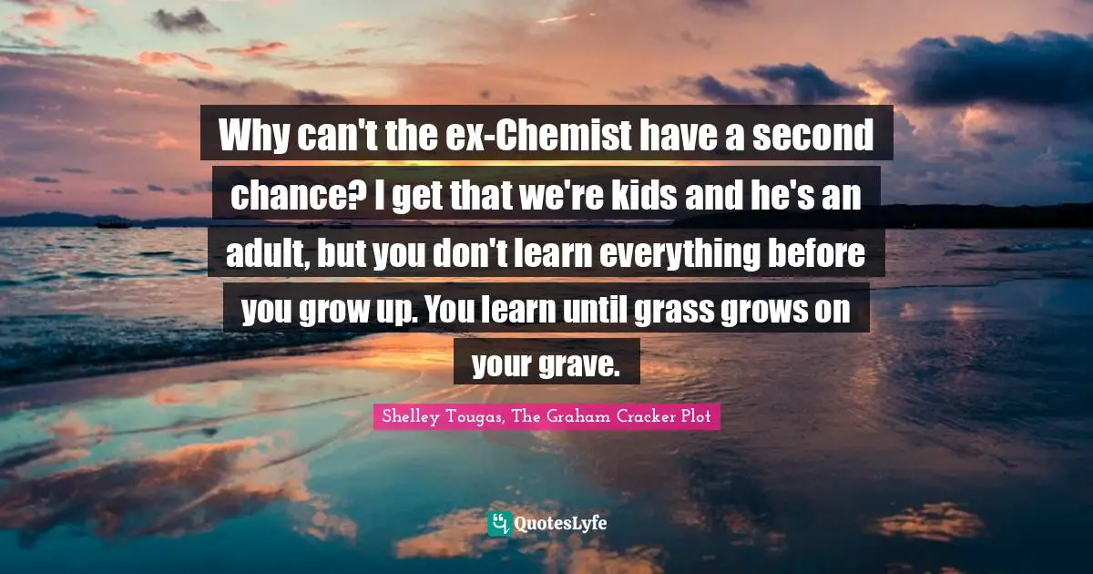 Why can't the ex-Chemist have a second chance? I get that we're kids and he's an adult, but you don't learn everything before you grow up. You learn until grass grows on your grave.