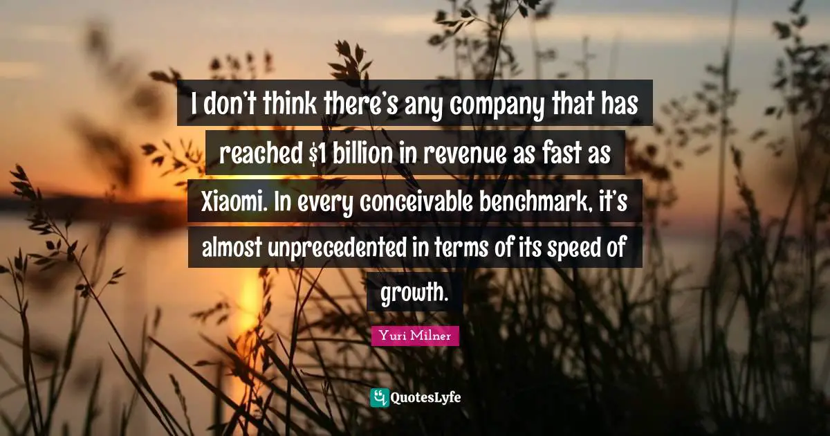 I don’t think there’s any company that has reached $1 billion in revenue as fast as Xiaomi. In every conceivable benchmark, it’s almost unprecedented in terms of its speed of growth.