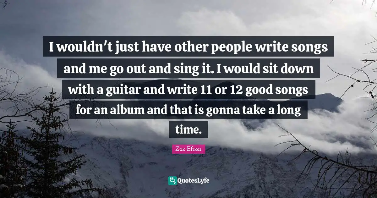 I wouldn't just have other people write songs and me go out and sing it. I would sit down with a guitar and write 11 or 12 good songs for an album and that is gonna take a long time.