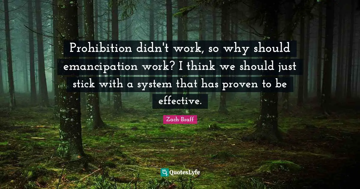 Prohibition didn't work, so why should emancipation work? I think we should just stick with a system that has proven to be effective.