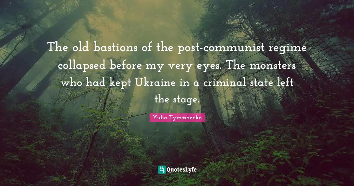 The old bastions of the post-communist regime collapsed before my very eyes. The monsters who had kept Ukraine in a criminal state left the stage.