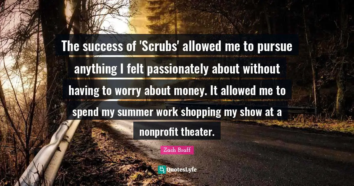 The success of 'Scrubs' allowed me to pursue anything I felt passionately about without having to worry about money. It allowed me to spend my summer work shopping my show at a nonprofit theater.