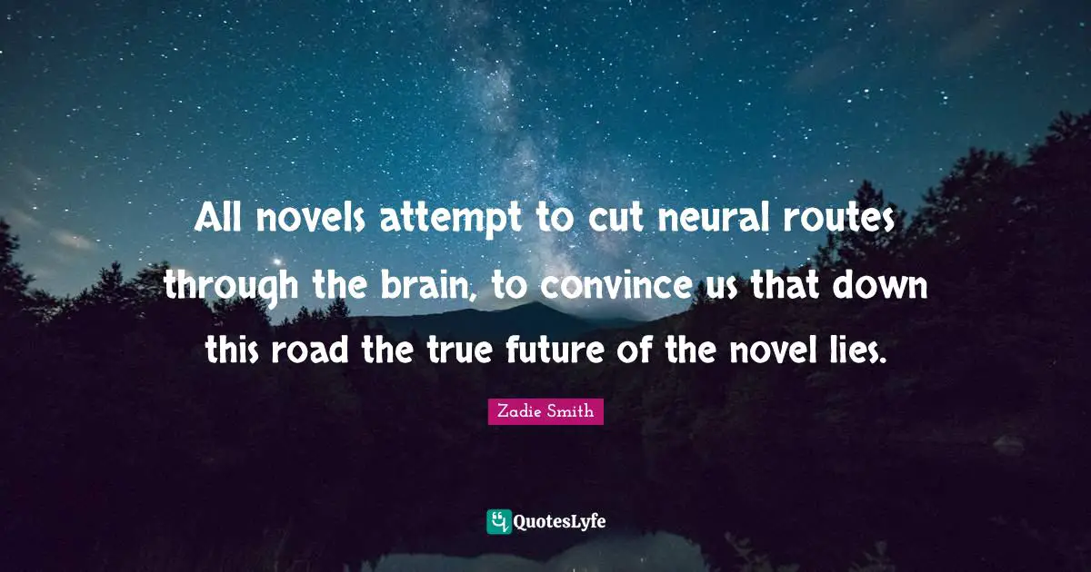 All novels attempt to cut neural routes through the brain, to convince us that down this road the true future of the novel lies.